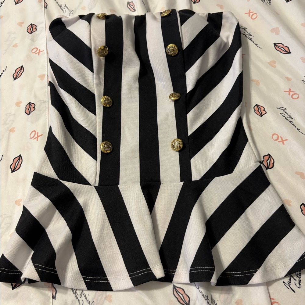 Black and White Striped Peplum Top